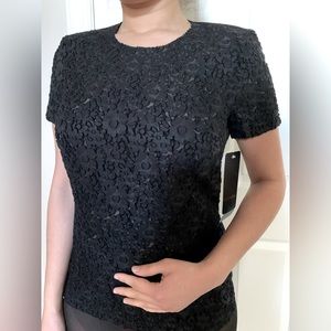 NWT ESCADA Black fitted lace front top with zipper back. EU 34 US 4 Classy piece